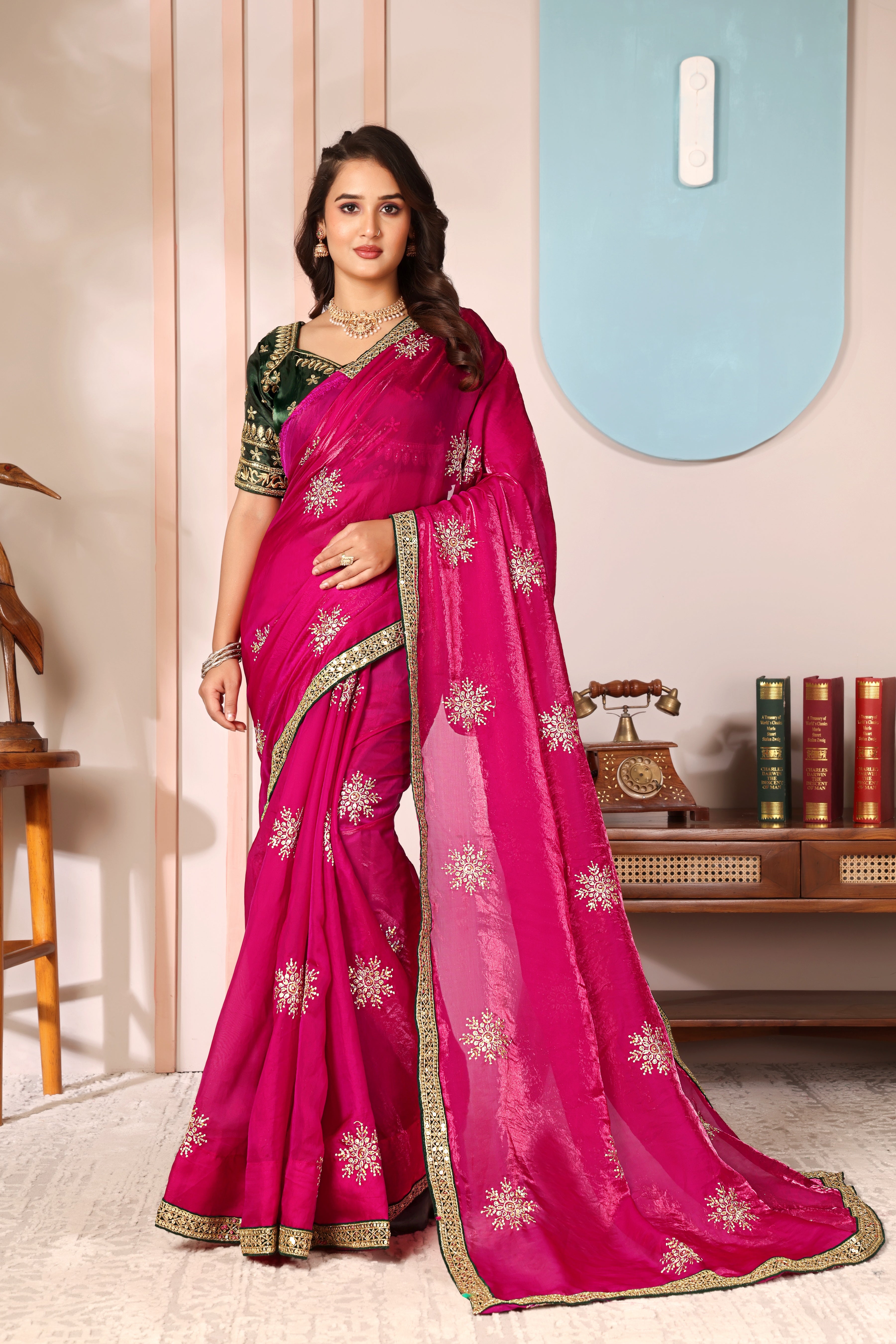 Regal Rose Saree with stitched blouse